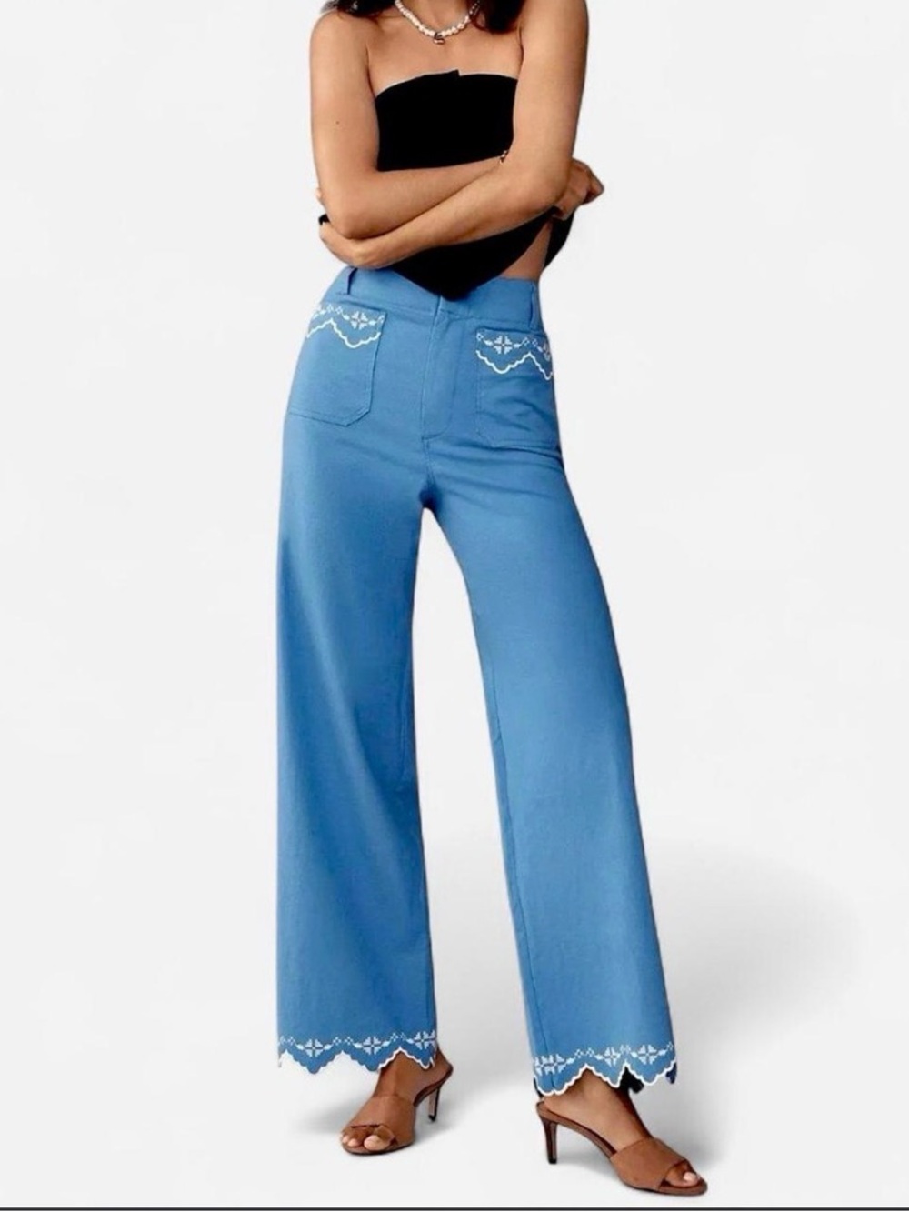 NWT Anthropologie Maeve The Colette Full-Length Embroidered Pants - 30